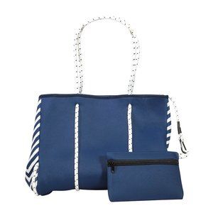 Navy Blue with White Stripes Neoprene Tote